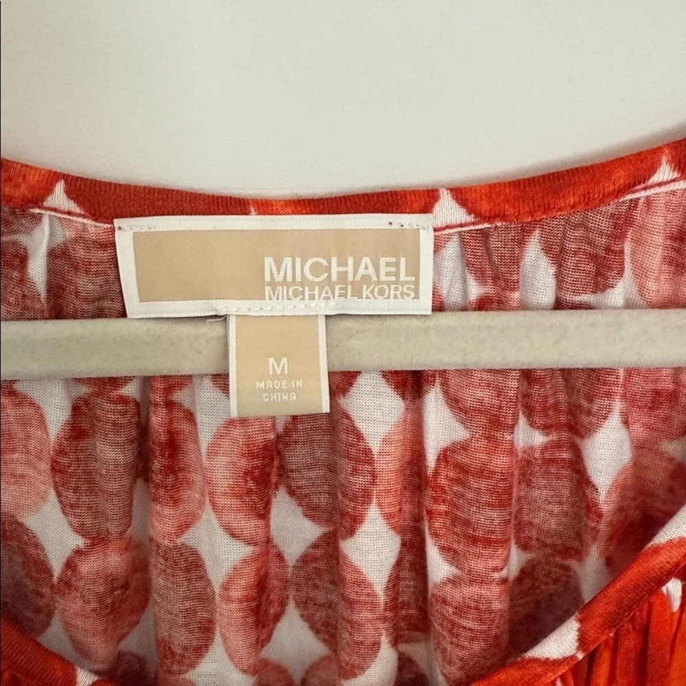 Michael Kors Red and White Patterned Top Size M